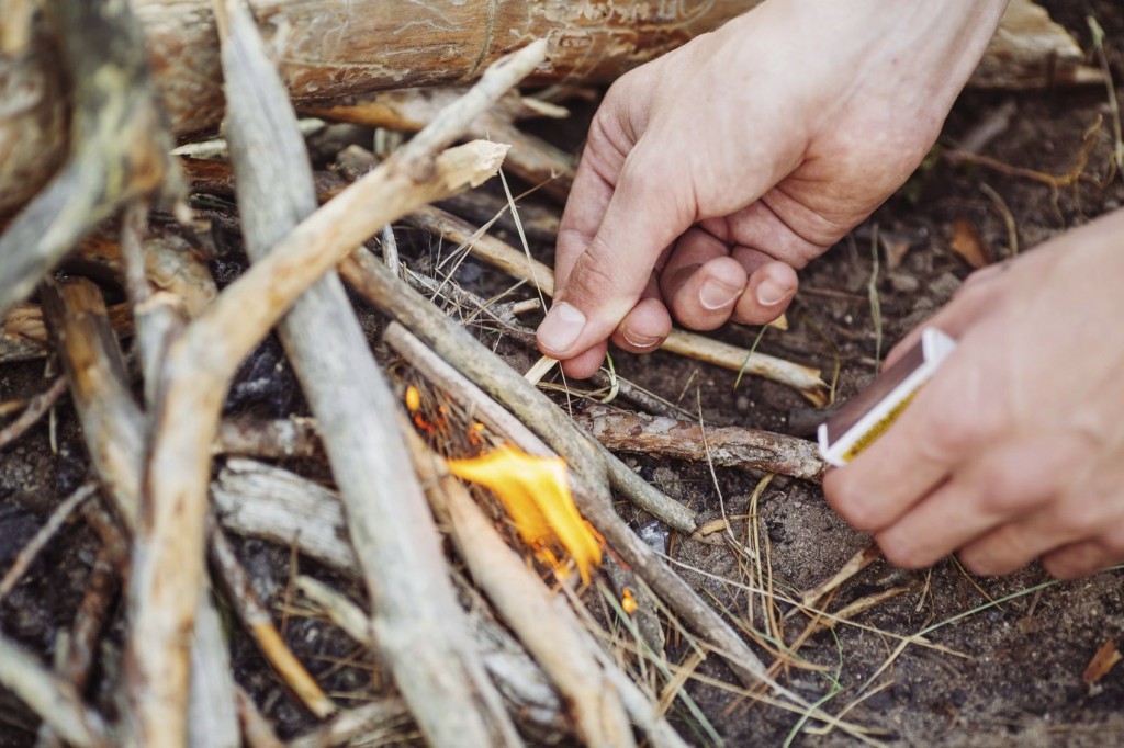 lighting a campfire